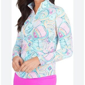 IBKUL Womens Long Sleeve Multi Color 1/4 Zip Mock Neck UPF 50+ Athleisure Sz S